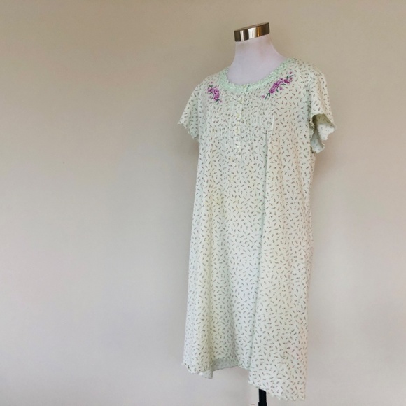 Green Turquoise Floral Pullover Nightgown Large SECRET TREASURES Short Sleeves - Picture 8 of 10